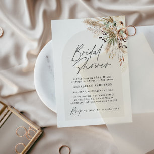 Bridal shower pampas grass modern black elegant invitation