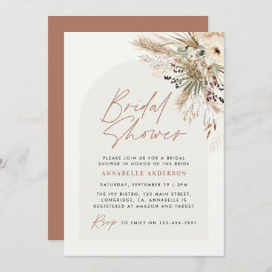 Bridal shower pampas grass modern boho elegant inv invitation