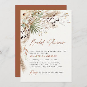 Bridal shower pampas grass modern boho elegant invitation