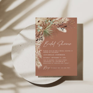 Bridal shower pampas grass modern boho elegant invitation