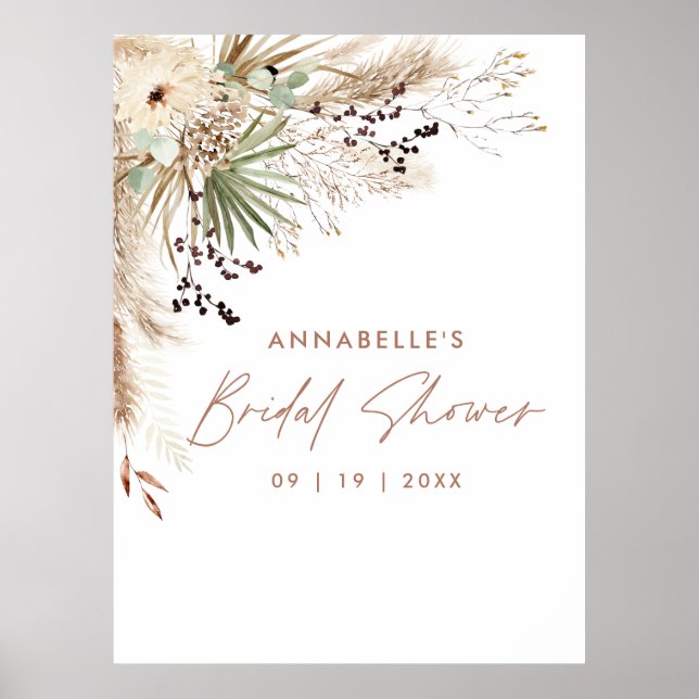 Bridal shower pampas grass modern boho elegant poster (Front)
