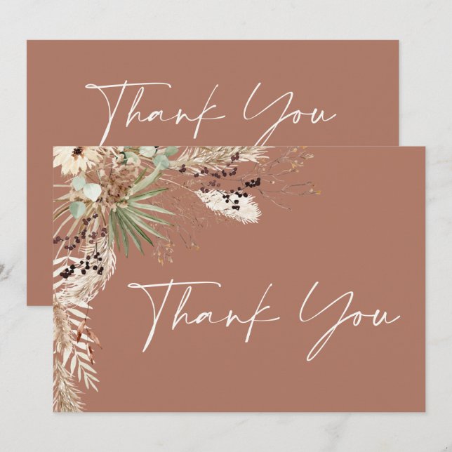 Bridal shower pampas grass modern boho elegant thank you card (Front/Back)
