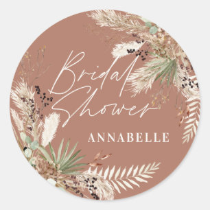 Bridal shower pampas grass modern elegant classic round sticker