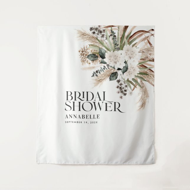 Bridal shower pampas grass modern elegant natural  tapestry (Front)