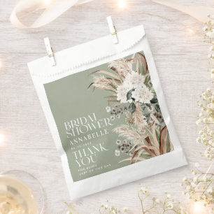 Bridal shower pampas grass modern sage green party favour bags