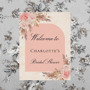 Bridal shower pampas grass rose gold blush arch poster