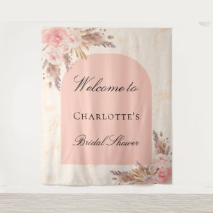 Bridal shower pampas grass rose gold blush arch tapestry