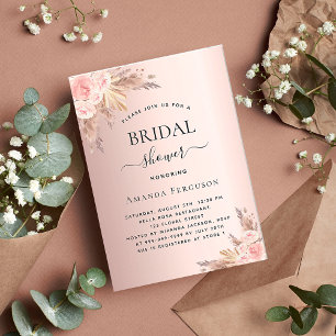 Bridal shower pampas grass rose gold boho luxury invitation