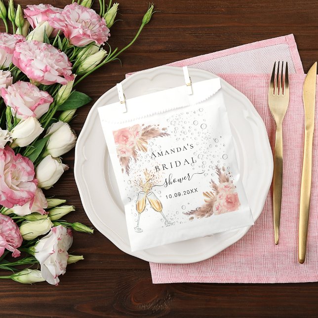 Bridal Shower pampas grass rose gold bubbly Favour Bags (Creator Uploaded)