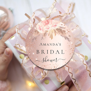 Bridal Shower pampas grass rose gold floral  Classic Round Sticker
