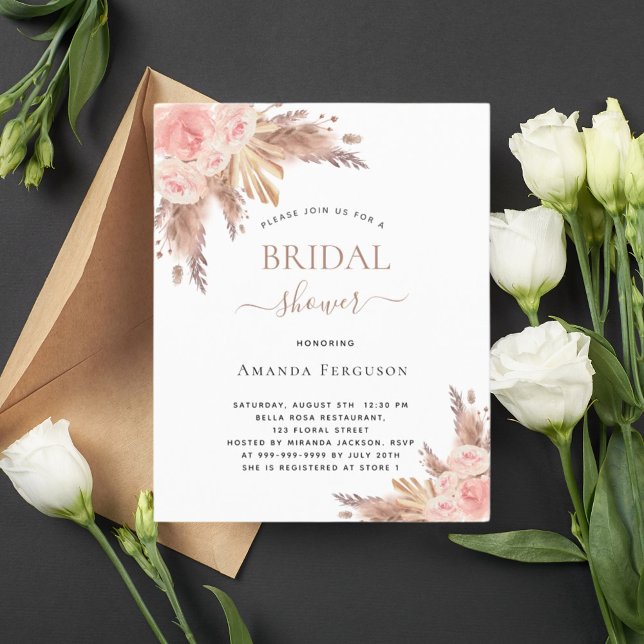 Bridal shower pampas grass rose gold invitation (Creator Uploaded)