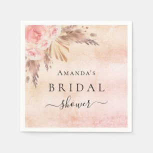 Bridal Shower pampas grass rose gold pink floral Napkin
