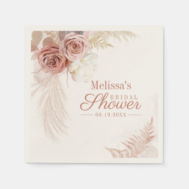Bridal Shower Pampas Grass Terracotta Paper Napkin (Front)