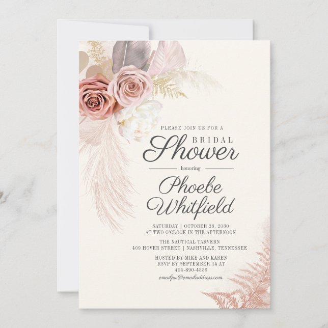 Bridal Shower Pampas Grass Terracotta Tan Invitation (Front)