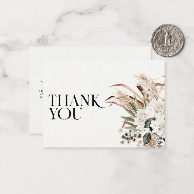 Bridal shower pampas grass white natural thank you card (Front/Back In Situ)