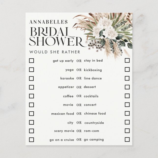 Bridal shower pampas grass would she rather game (Front)