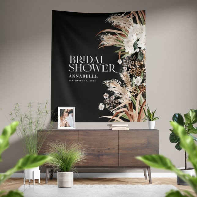 Bridal shower pampas modern elegant black tapestry (Creator Uploaded)
