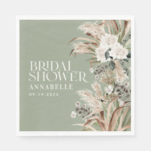 Bridal shower pampas modern elegant sage green napkin
