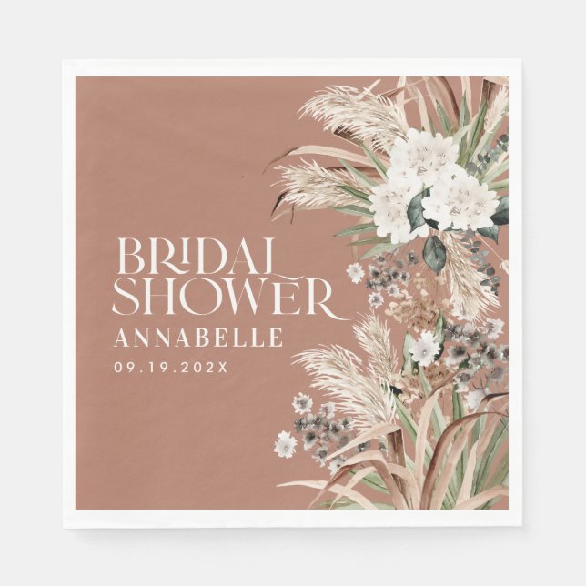 Bridal shower pampas modern elegant terracotta napkin (Front)