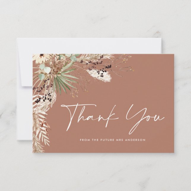 Bridal shower pampas modern terracotta thank you invitation (Front)