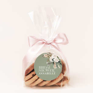 Bridal shower pampas sage green modern party favou classic round sticker