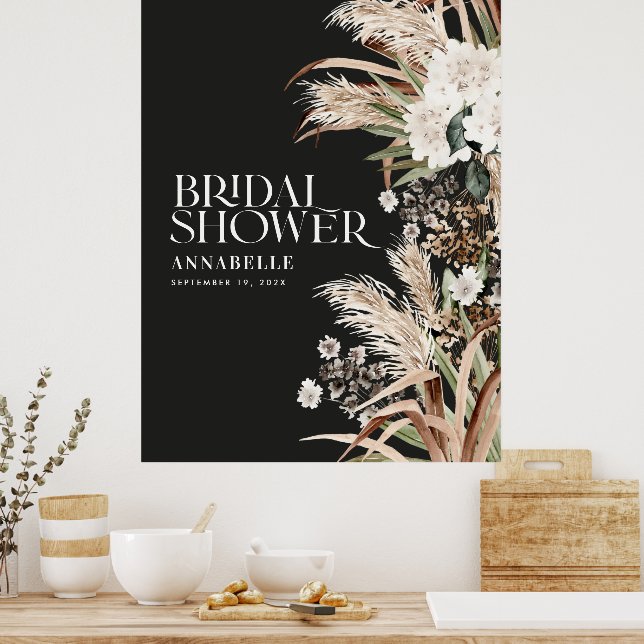Bridal shower pampas terracotta modern black foam  poster (Kitchen)