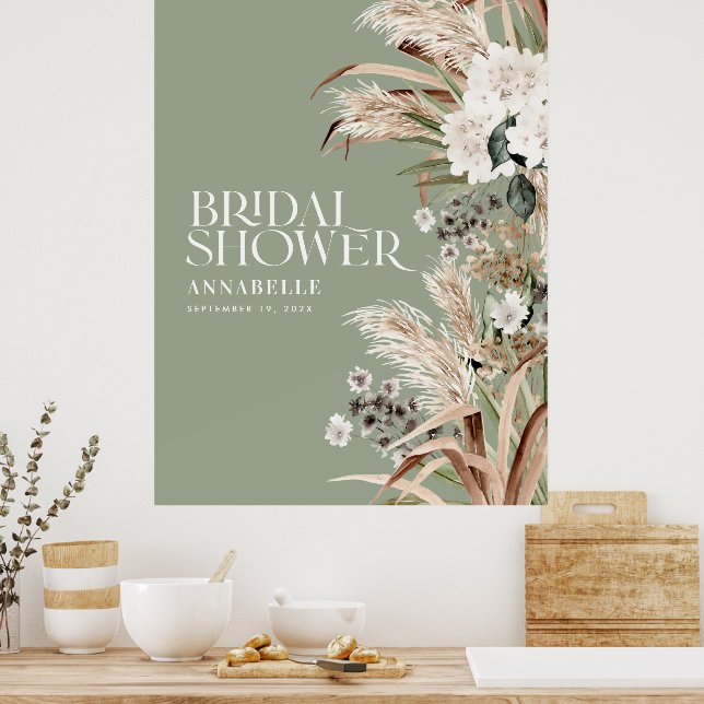 Bridal shower pampas terracotta modern sage green poster (Kitchen)