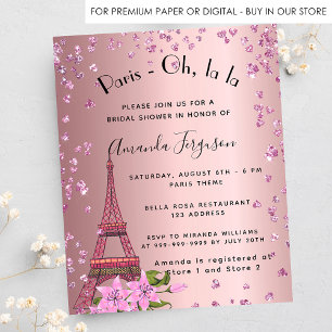 Bridal shower Paris Eiffel pink budget invitation Flyer