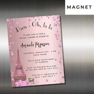 Bridal shower Paris Eiffel tower pink luxury Magnetic Invitation