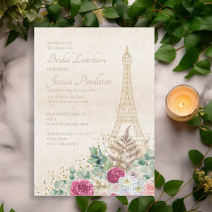 Bridal Shower Paris French Eiffel Tower Pink Gold Invitation