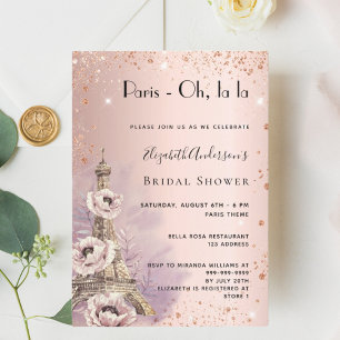 Bridal Shower Paris rose gold Eiffel tower Invitation