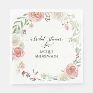 Bridal Shower Party   Blush Ivory Rose Floral Napkin