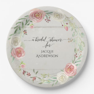 Bridal Shower Party Decor Blush Floral Rustic Paper Plate