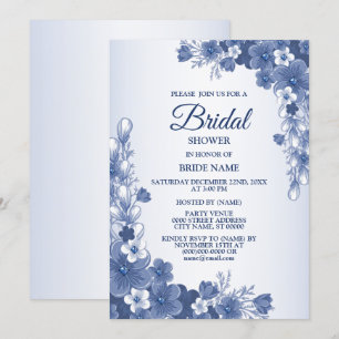 Bridal Shower Party Floral Blue Grey Rustic Invitation