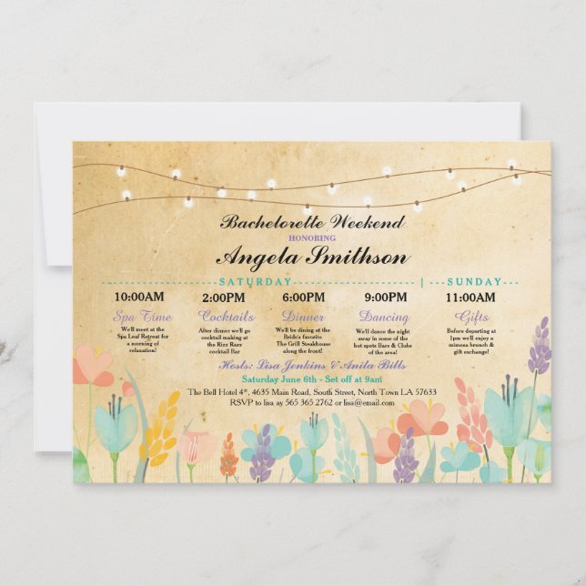Bridal Shower Party Floral Itinerary Vintage Invitation (Front)