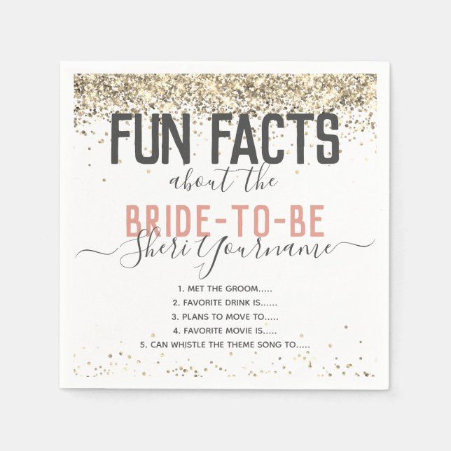 Bridal Shower Party Fun Facts Gold Glitter Girly N Napkin (Front)