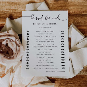 Bridal Shower Party Game Activity Card G400