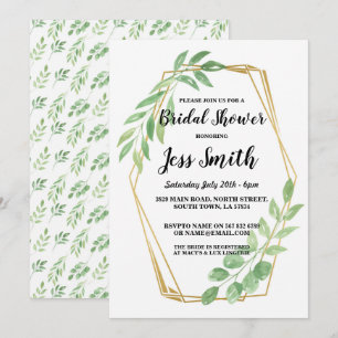 Bridal Shower Party Gold Frame Leaves Invite