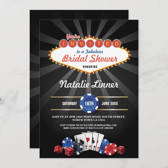 Bridal Shower Party Las Vegas Casino Dice Invite (Front/Back)