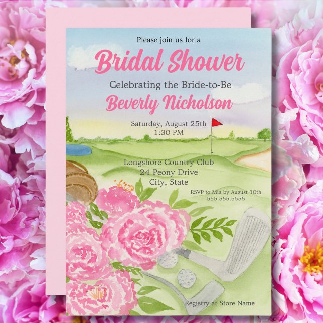 Bridal Shower Party Peonies On Golf Course Invitation (Creator Uploaded)