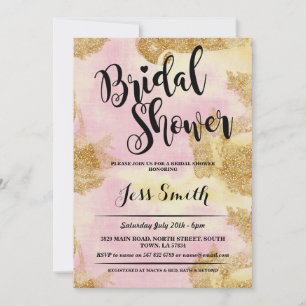 Bridal Shower Party Pink Glitter Gold Foil Invite