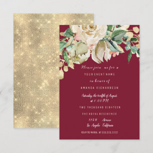 Bridal Shower Party Rose Painted Floral Brunch Red Invitation