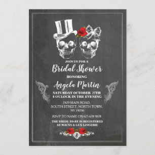 Bridal Shower Party Rose Skull Halloween Invite