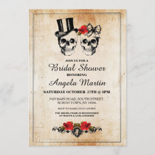 Bridal Shower Party Rose Skull Halloween Invite