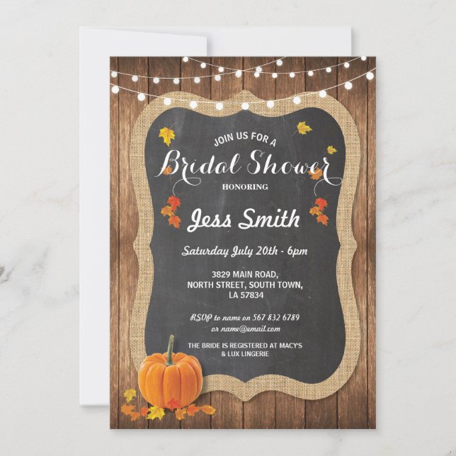 Bridal Shower Party Rustic Chalk Pumpkin Invite (Front)