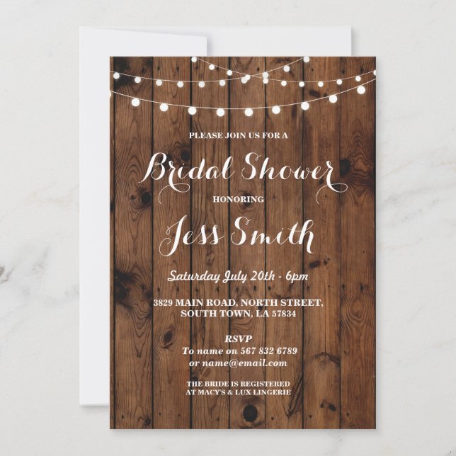 Bridal Shower Party Rustic Elegant Wood Invite (Front)