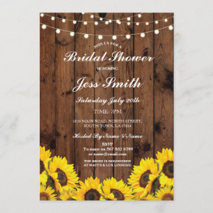 Bridal Shower Party Rustic Sunflower Wood Invite