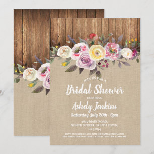 Bridal Shower Party Rustic Wood Rustic Floral Invitation