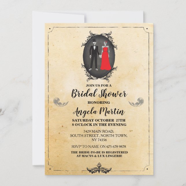 Bridal Shower Party Skull Skeletons Halloween Goth Invitation (Front)