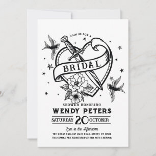 Bridal Shower Party Traditional Tattoo Heart Knife Invitation